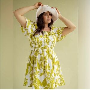 Anthropologie Yellow and White Puff Sleeve Sundress